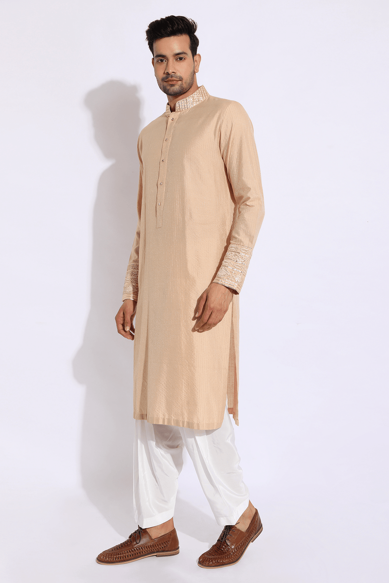 Beige with thread embroidery Kurta set (Express Delivery) - Kunal Anil Tanna