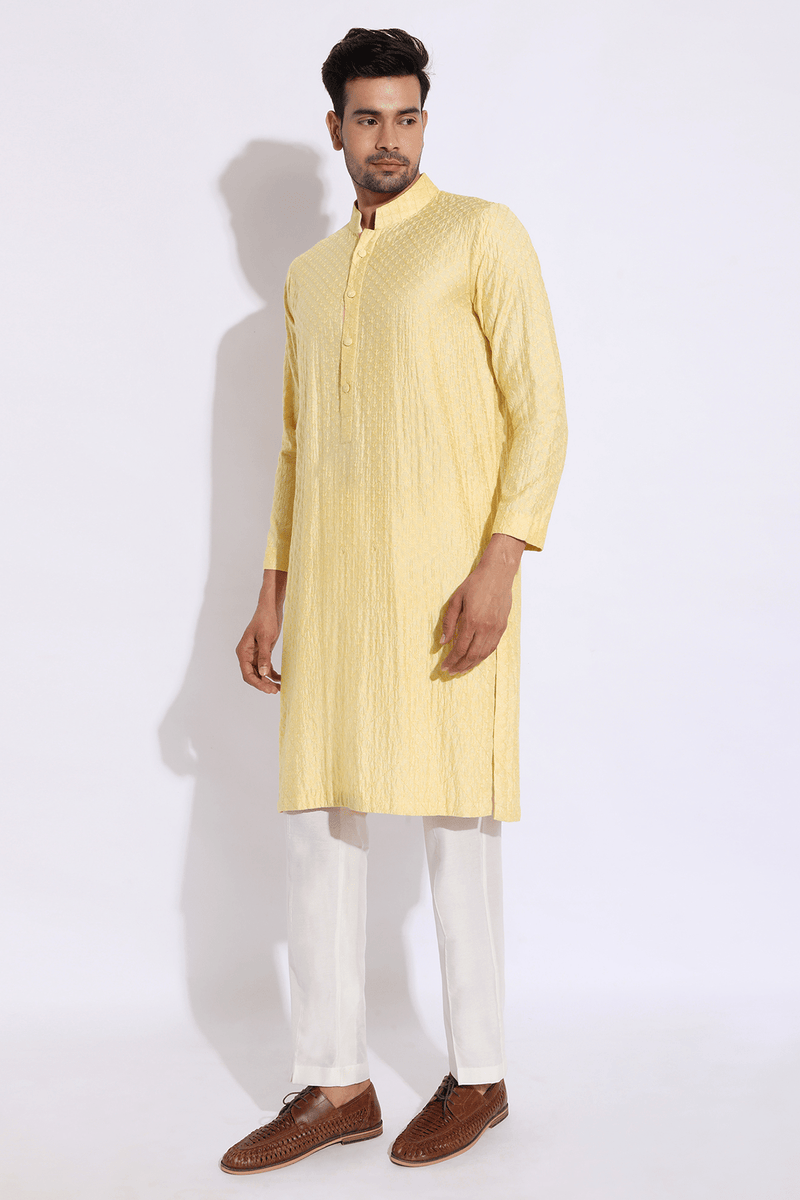 Light yellow embroidered kurta set - Kunal Anil Tanna