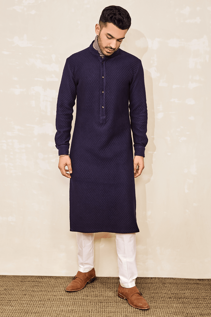 Quilted Kurta with Grey mock Band & Pleated Trousers (Express Delivery) - Kunal Anil Tanna