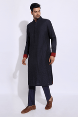 Dark blue with thread texture Kurta Set - Kunal Anil Tanna