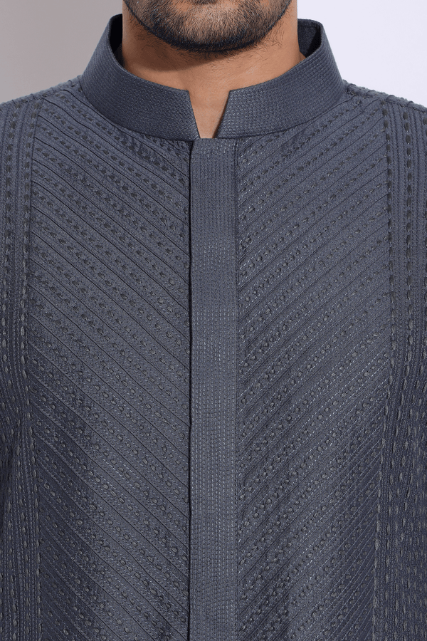 Grey with thread texture Kurta Set (Express Delivery) - Kunal Anil Tanna