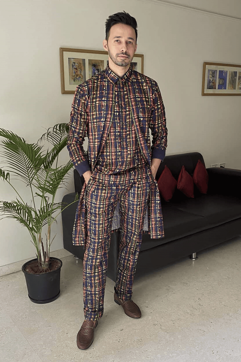 Rizwan bachav In Bandi Jacket with Multi-Coloured Mesh Print Kurta Shirt and Pants - Kunal Anil Tanna