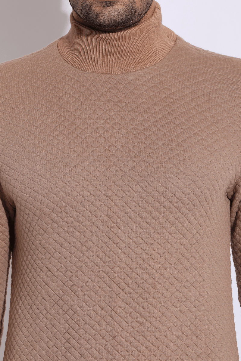 Beige Textured Bandi Jacket with quilted Polo Neck Kurta & Trousers (Express Delivery) - Kunal Anil Tanna