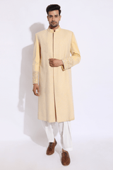 Light Yellow with Ivory Texture Sherwani Set (Express Delivery) - Kunal Anil Tanna