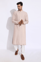 Beige with light lilac thread texture kurta set - Kunal Anil Tanna