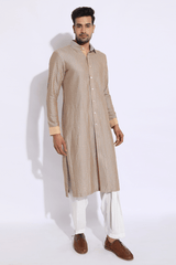 Grey with Beige Thread Texture Kurta Set - Kunal Anil Tanna