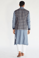 Textured Bandi Jacket with Long Kurta & Pleated Trouser (Express Delivery) - Kunal Anil Tanna