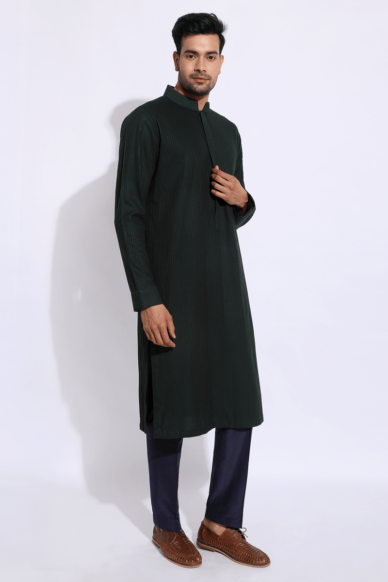 Dark Green with thread texture Kurta Set (Express Delivery) - Kunal Anil Tanna