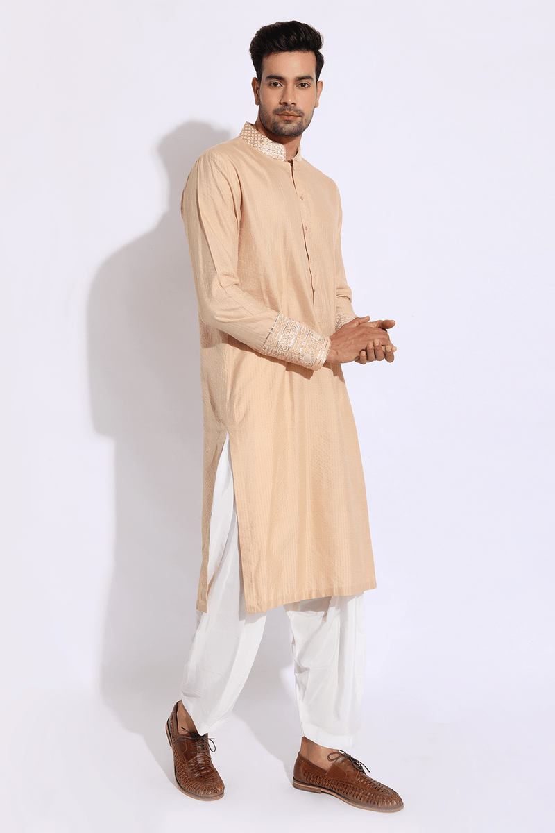 Beige with thread embroidery Kurta set (Express Delivery) - Kunal Anil Tanna