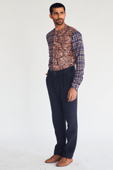 Textured Bandi Jacket with Printed Shirt and Quilted Trousers - Kunal Anil Tanna