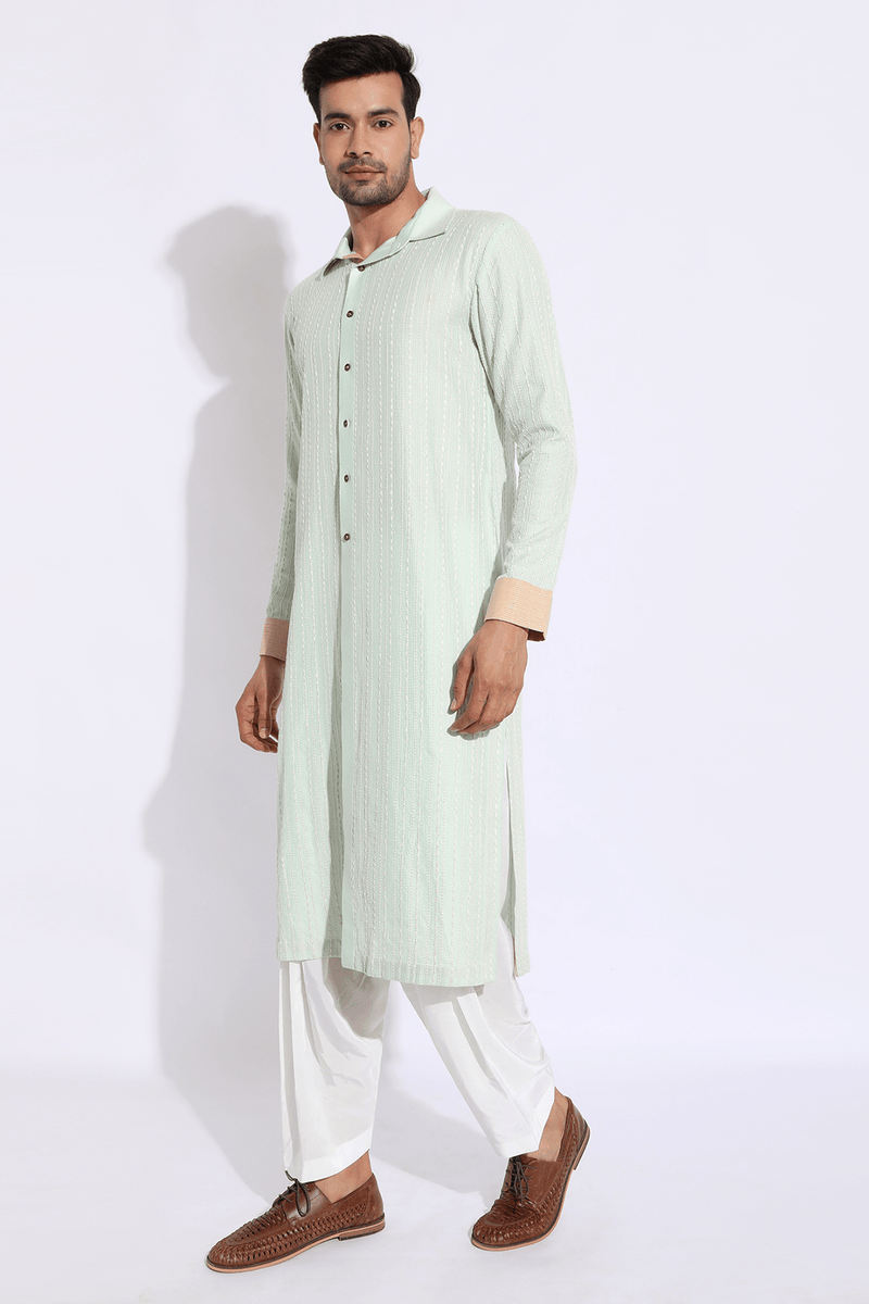 Light green with thread texture Kurta Set - Kunal Anil Tanna