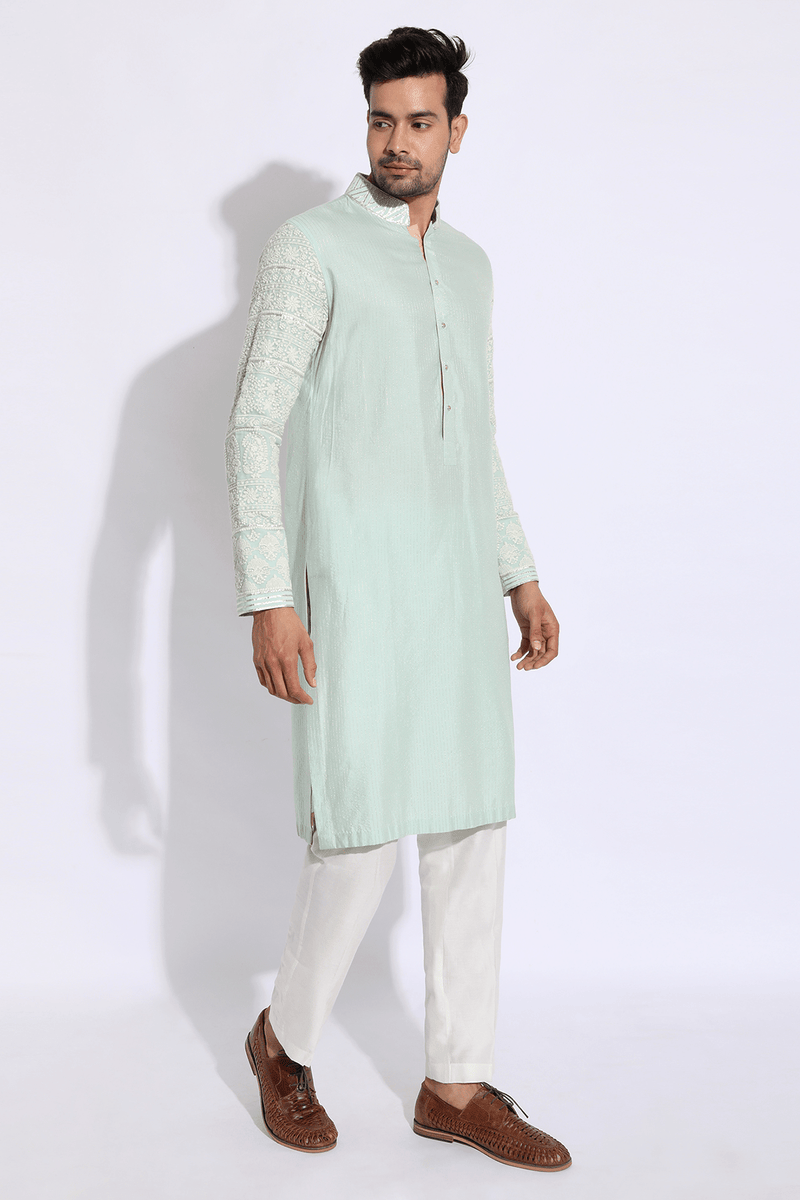 Light green with thread embroidery Kurta set - Kunal Anil Tanna