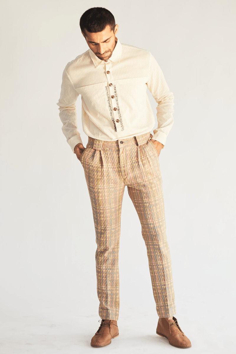 Ivory Long Shirt Jacket with Shirt and mesh faded print pants (Express Delivery) - Kunal Anil Tanna