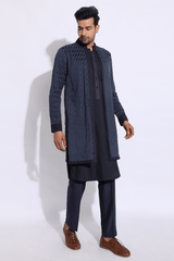 Dark Blue Mock Layered Kurta Set - Kunal Anil Tanna