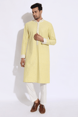 Light yellow embroidered kurta set - Kunal Anil Tanna