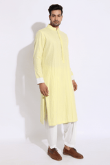 Light yellow with thread texture Kurta Set (Express Delivery) - Kunal Anil Tanna