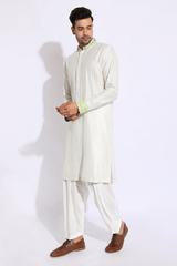 Ivory with pale green pleating detail kurta set - Kunal Anil Tanna