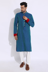 Blue with green texture kurta set (Express Delivery) - Kunal Anil Tanna