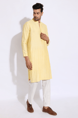 Light yellow embroidered kurta set (Express Delivery) - Kunal Anil Tanna