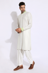 Ivory with pale green pleating detail kurta set (Express Delivery) - Kunal Anil Tanna