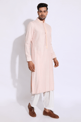 Ivory with pink thread texture kurta set - Kunal Anil Tanna