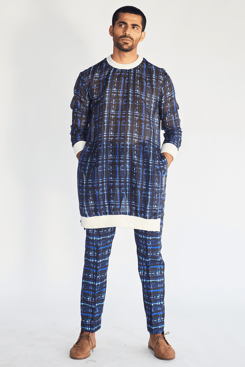 Blue Mesh Print Trousers - Kunal Anil Tanna