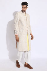 Beige with ivory Embroidery Sherwani Set - Kunal Anil Tanna