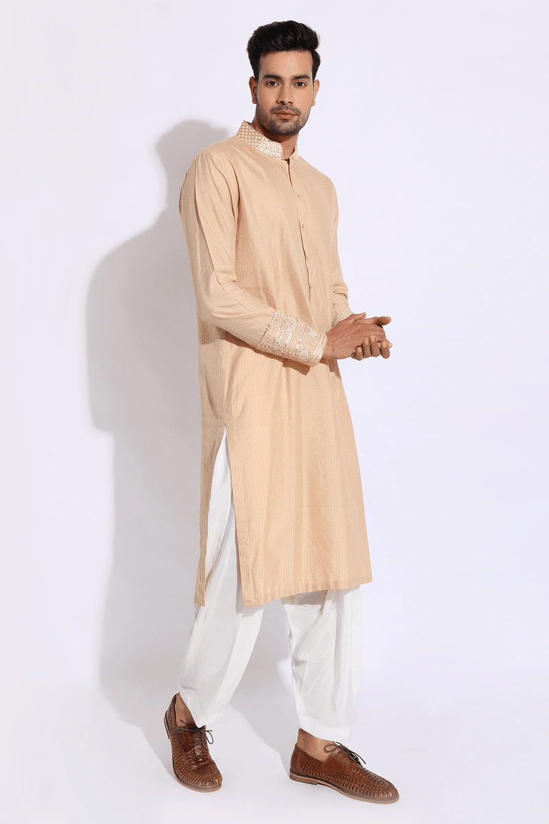 Beige with thread embroidery Kurta set - Kunal Anil Tanna