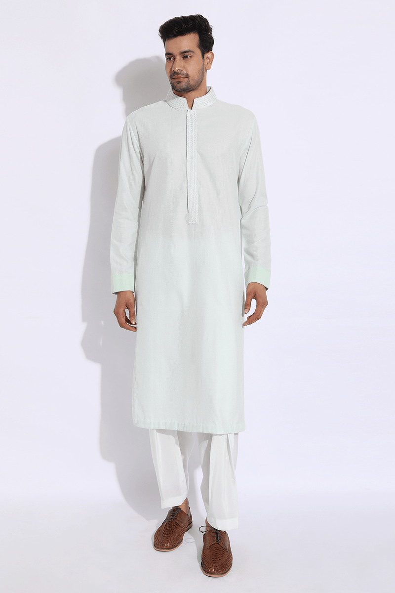 Light green thread textured kurta set (Express Delivery) - Kunal Anil Tanna