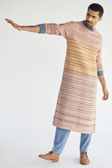 Long Jacket with Textured Kurta and Jute Trouser - Kunal Anil Tanna