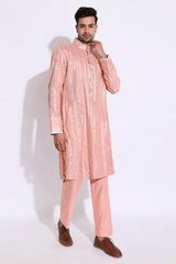 Light peach with zari lines Kurta set - Kunal Anil Tanna