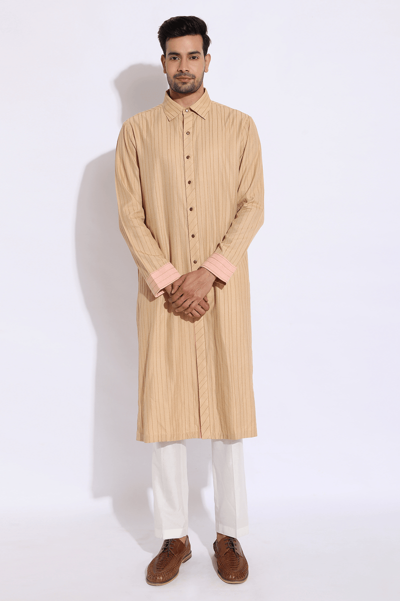 Beige with thread texture Kurta Set - Kunal Anil Tanna