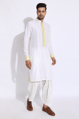 Ivory with Lime Yellow Matting detail Kurta Set - Kunal Anil Tanna