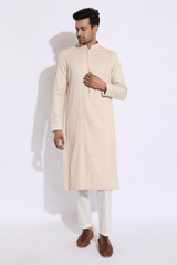 Ivory with beige thread texture kurta set - Kunal Anil Tanna