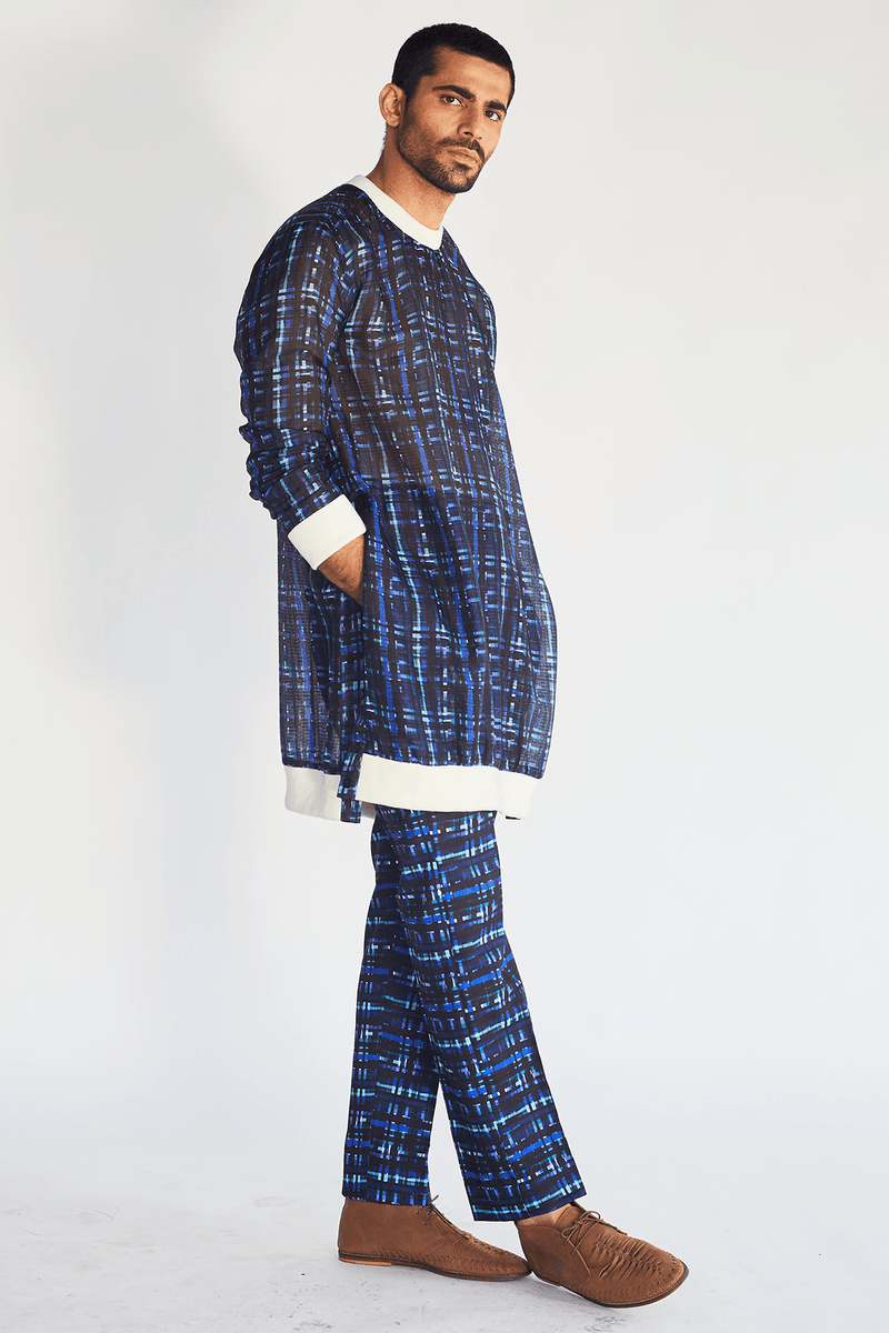 Mesh Print Pullover Kurta and Trousers - Kunal Anil Tanna