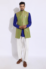 Green and dull gold brocade Jacket - Kunal Anil Tanna