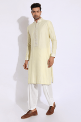 Light Yellow with thread embroidery Kurta set (Express Delivery) - Kunal Anil Tanna