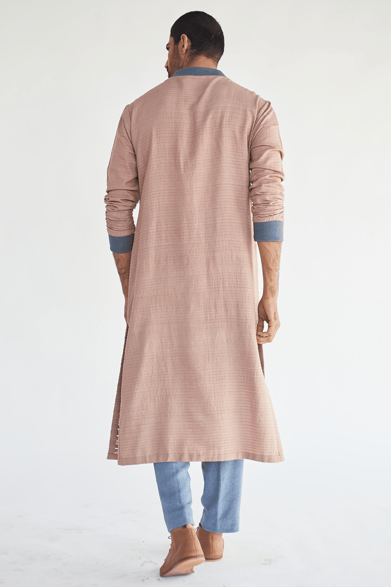 Long Jacket with Textured Kurta and Jute Trouser (Express Delivery) - Kunal Anil Tanna