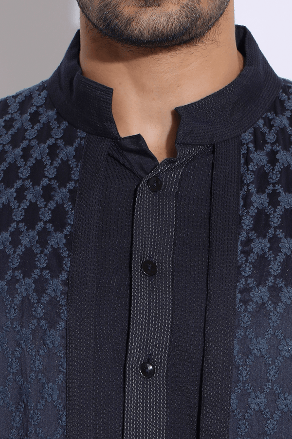 Dark Blue Mock Layered Kurta Set (Express Delivery) - Kunal Anil Tanna