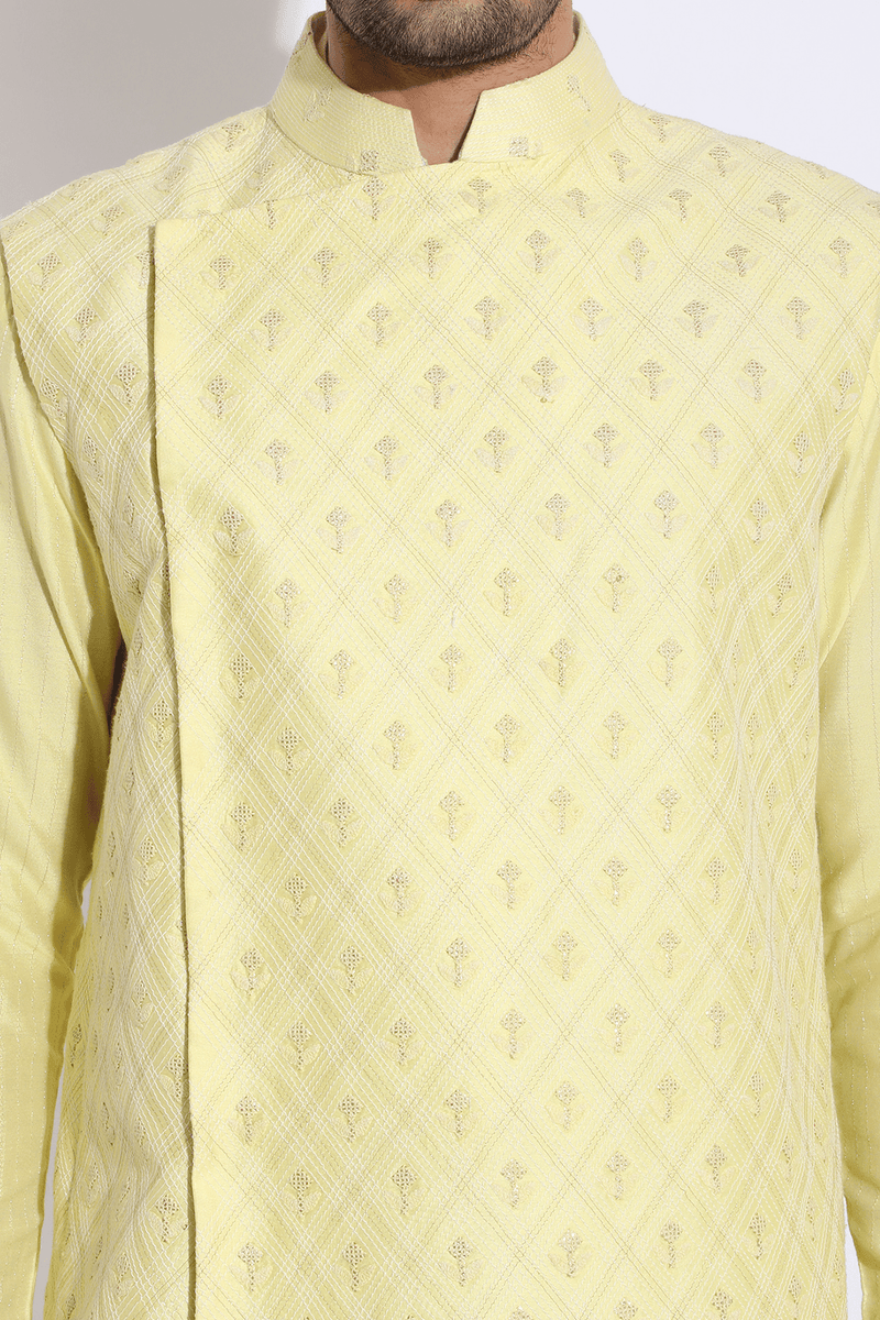 Asymmetrical Overlap Bandi Jacket with Kurta Set - Kunal Anil Tanna