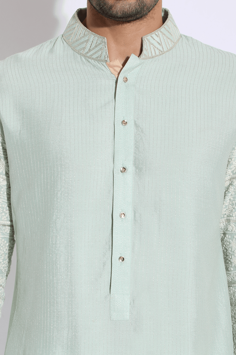Light green with thread embroidery Kurta set - Kunal Anil Tanna