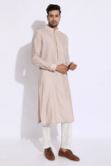 Beige with dark lilac thread texture kurta set - Kunal Anil Tanna