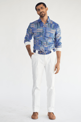 Boxy Prints Jacket with Kota Shirt & White Pleated Trouser - Kunal Anil Tanna