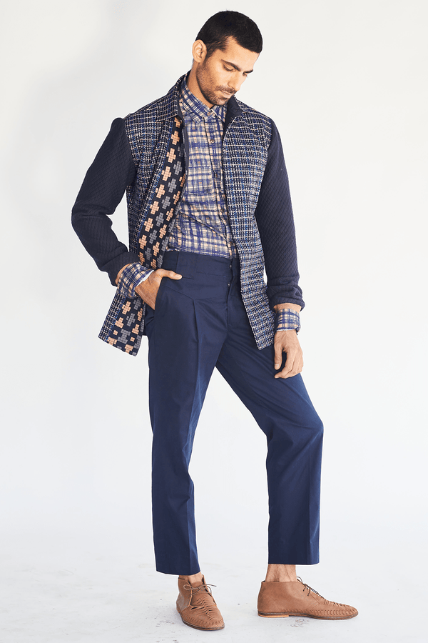 Deep Blue Pleated Trousers - Kunal Anil Tanna