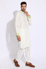 Ivory with pale green pleating detail kurta set - Kunal Anil Tanna