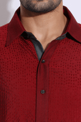 Dark red with thread texture shirt kurta set (Express Delivery) - Kunal Anil Tanna