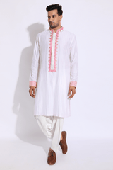 Ivory with pink pleating detail kurta set - Kunal Anil Tanna