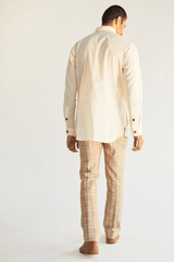 Ivory Long Shirt Jacket with Shirt and mesh faded print pants (Express Delivery) - Kunal Anil Tanna