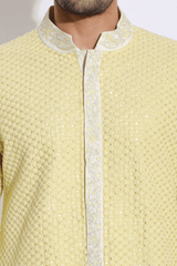 Light yellow embroidered kurta set - Kunal Anil Tanna