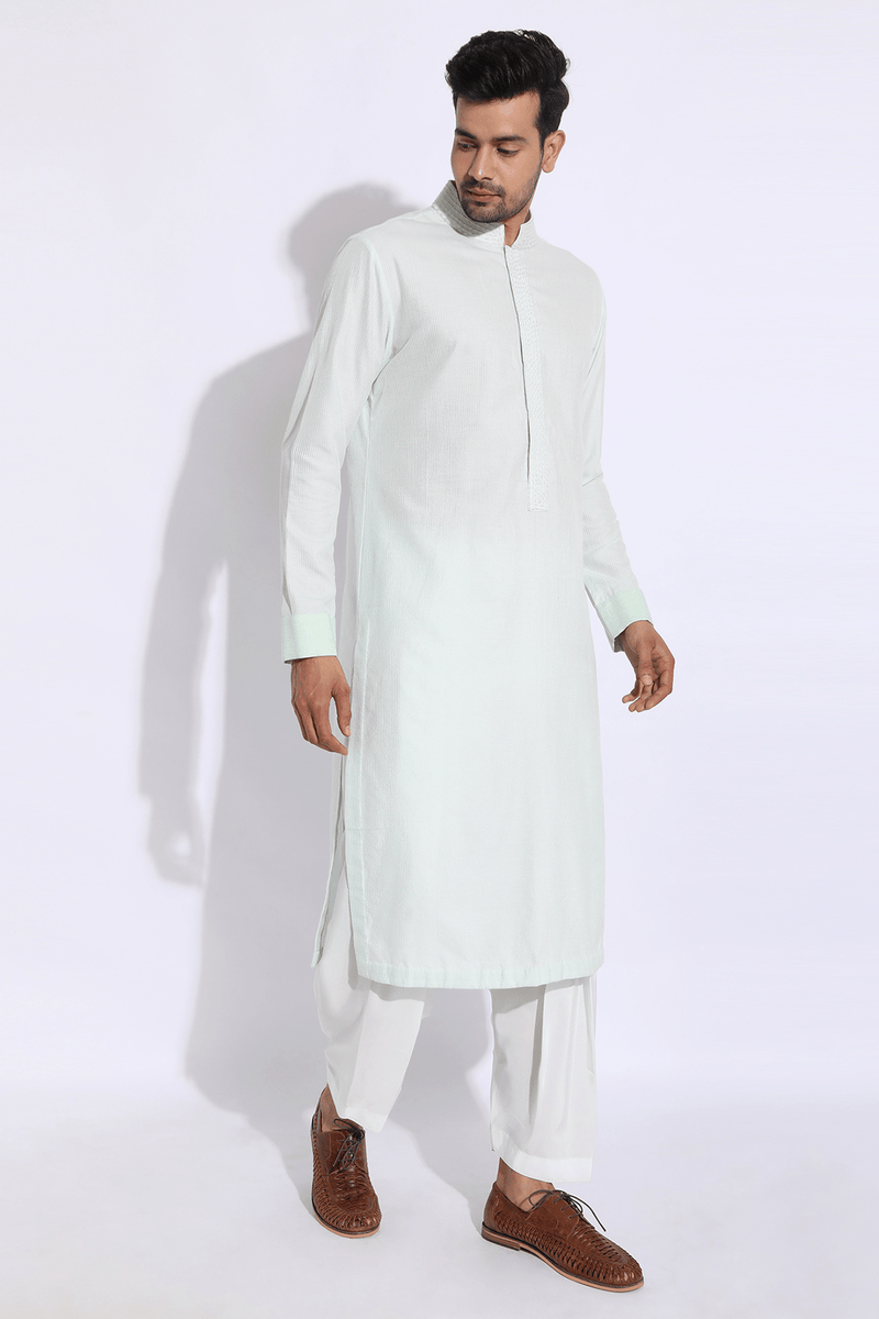 Light green thread textured kurta set (Express Delivery) - Kunal Anil Tanna